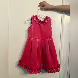 Girls' Pink Velvet Ruffle Dress